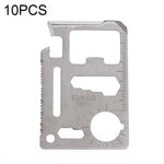 100 PCS Cartão de Ferramenta Oca Multifuncional Portátil para Exterior 11 em 1 em Aço Inoxidável com Estojo de Couro, Tamanho: 6.9 x 4.5cm, 10 PCS