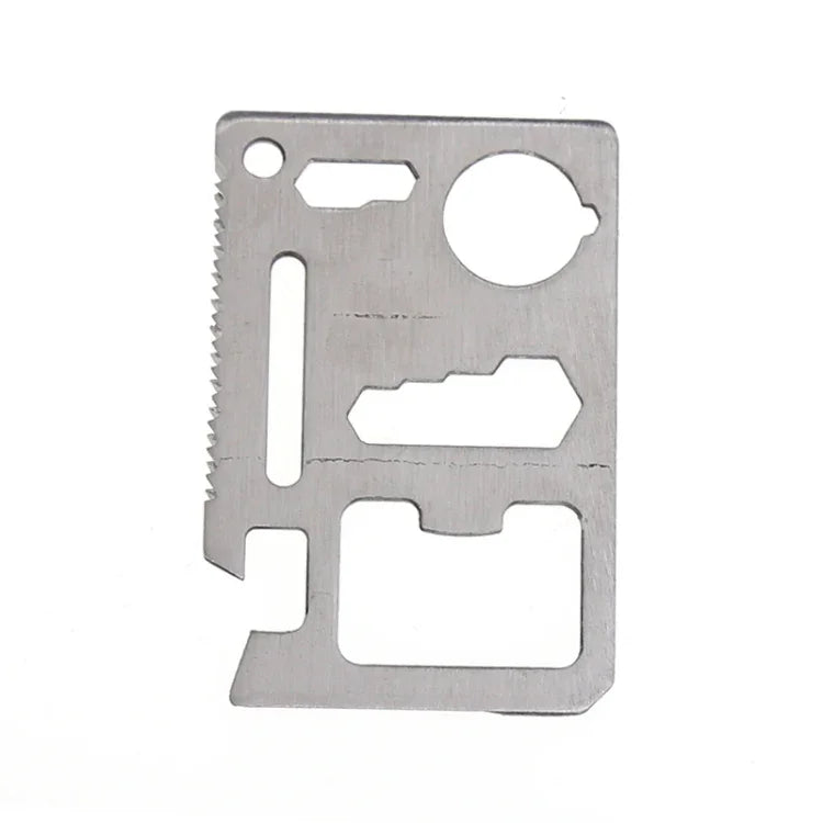 100 PCS Cartão de Ferramenta Oca Multifuncional Portátil para Exterior 11 em 1 em Aço Inoxidável com Estojo de Couro, Tamanho: 6.9 x 4.5cm, 10 PCS