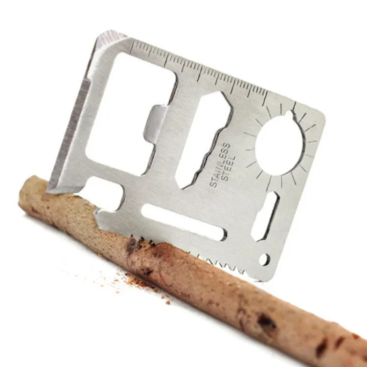 100 PCS Cartão de Ferramenta Oca Multifuncional Portátil para Exterior 11 em 1 em Aço Inoxidável com Estojo de Couro, Tamanho: 6.9 x 4.5cm, 10 PCS