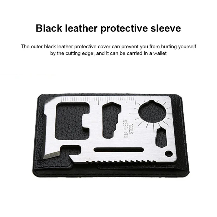 100 PCS Cartão de Ferramenta Oca Multifuncional Portátil para Exterior 11 em 1 em Aço Inoxidável com Estojo de Couro, Tamanho: 6.9 x 4.5cm, 10 PCS