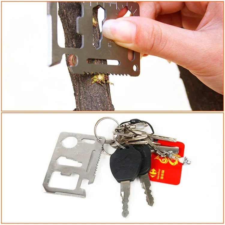 100 PCS Cartão de Ferramenta Oca Multifuncional Portátil para Exterior 11 em 1 em Aço Inoxidável com Estojo de Couro, Tamanho: 6.9 x 4.5cm, 10 PCS