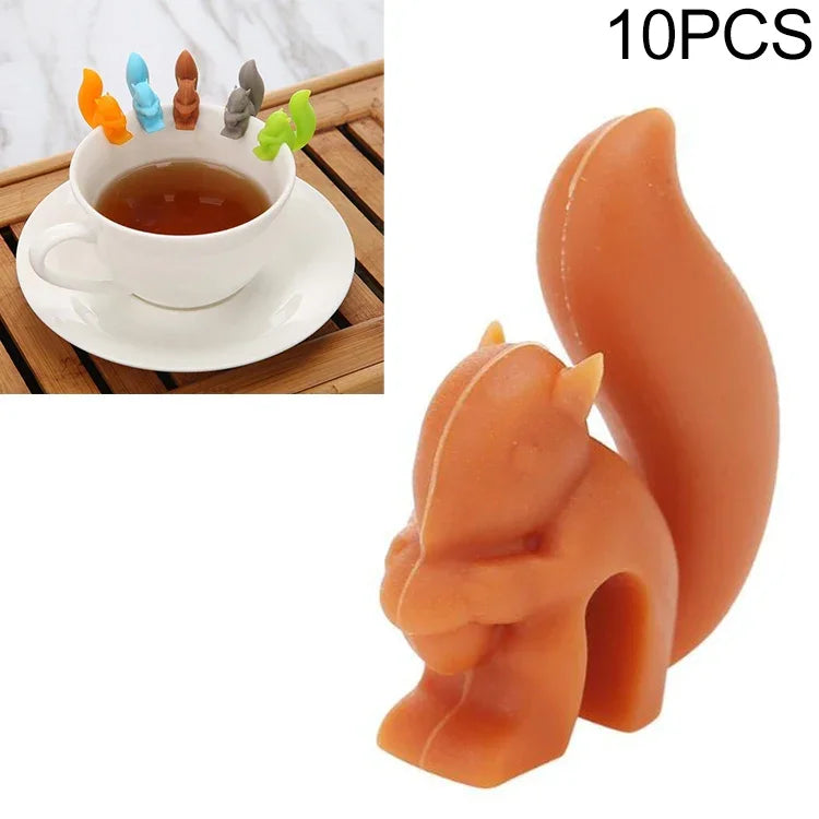 10 Peças de Saco de Chá de Esquilo em Silicone Multifuncional para Reconhecimento de Copos de Vinho, Esquilo (Café)