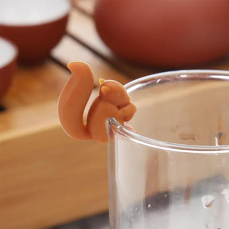 10 Peças de Saco de Chá de Esquilo em Silicone Multifuncional para Reconhecimento de Copos de Vinho, Esquilo (Café)