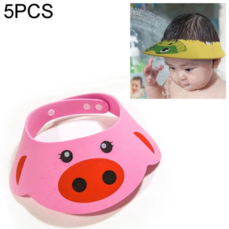 2 Unidades Touca de Chuveiro para Bebés e Crianças, Touca para Banho, Viseira para Banho, Touca para Lavar Cabelo, Rosa Porco, Amarelo Cão, Verde Sapo