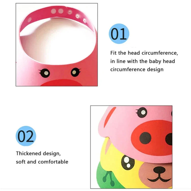 2 Unidades Touca de Chuveiro para Bebés e Crianças, Touca para Banho, Viseira para Banho, Touca para Lavar Cabelo, Rosa Porco, Amarelo Cão, Verde Sapo