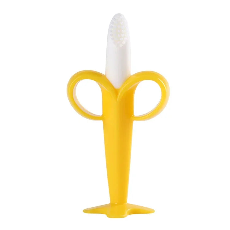 3 Unidades Escova de Dentes de Treino para Bebé em Silicone Forma de Banana, Mordedor Seguro para Crianças, Brinquedos de Mastigar, Anel de Dentição, Presente para Bebé, Amarelo-B