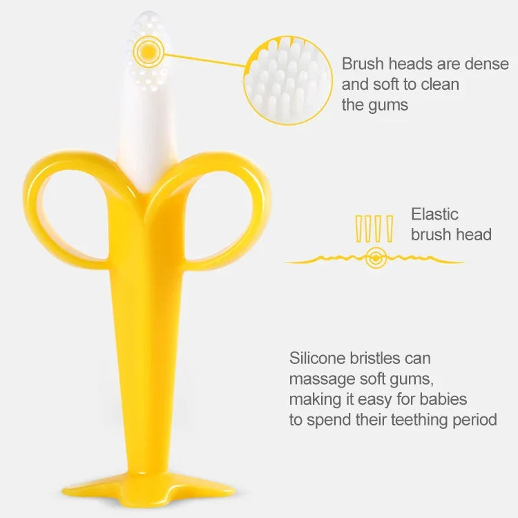3 Unidades Escova de Dentes de Treino para Bebé em Silicone Forma de Banana, Mordedor Seguro para Crianças, Brinquedos de Mastigar, Anel de Dentição, Presente para Bebé, Amarelo-B