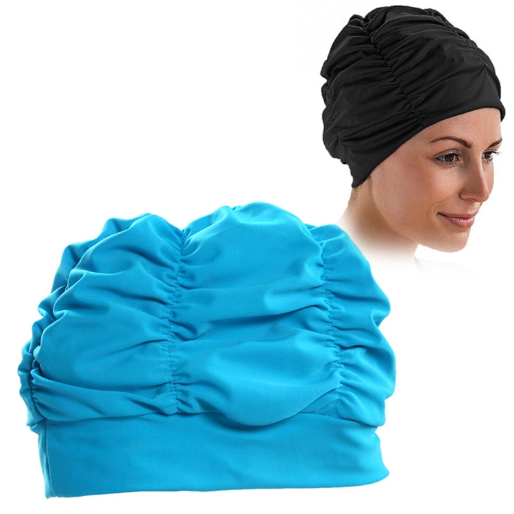 Touca de Natação Feminina com Orelheiras de Tecido Plissado, Touca de Natação Feminina (Azul Lago), Touca de Natação Feminina (Roxo), Touca de Natação Feminina (Rosa)