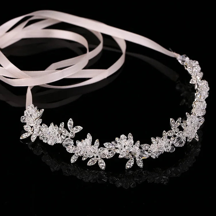 Peças Nupciais Nobres com Cristais e Strass Fita de Cetim Acessórios de Cabelo para Casamento para Noivas Tiaras Coroas Faixas de Cabelo
