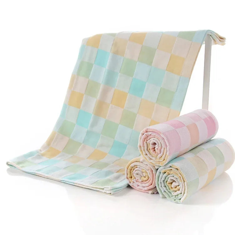 Toalha de Banho de Algodão Dupla Gaze para Adultos e Bebés, Toalha de Banho Absorvente e de Secagem Rápida