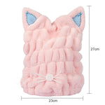 Touca de Cabelo para Secar com Orelhas de Gato em Fleece Coral Macio e Absorvente, Touca de Duche para Adultos Reforçada