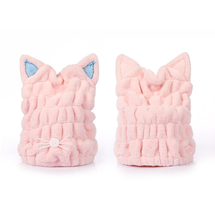 Touca de Cabelo para Secar com Orelhas de Gato em Fleece Coral Macio e Absorvente, Touca de Duche para Adultos Reforçada