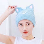 Touca de Cabelo para Secar com Orelhas de Gato em Fleece Coral Macio e Absorvente, Touca de Duche para Adultos Reforçada