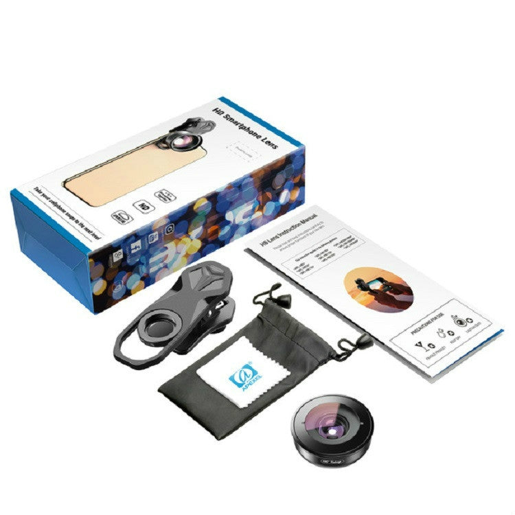 APEXEL APL-HB195 Lente Olho de Peixe Profissional HD Externa Universal para Telemóvel 195 Graus, Olho de Peixe 195 Graus