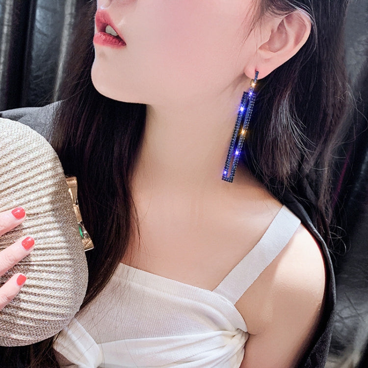 Brincos Longos Geométricos de Moda, Brincos Luxuosos Retangulares com Strass em Cor Dourada e Prateada, Azul, Dourado, Rosa Dourado, Prateado