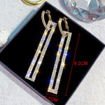 Brincos Longos Geométricos de Moda, Brincos Luxuosos Retangulares com Strass em Cor Dourada e Prateada, Azul, Dourado, Rosa Dourado, Prateado