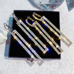Brincos Longos Geométricos de Moda, Brincos Luxuosos Retangulares com Strass em Cor Dourada e Prateada, Azul, Dourado, Rosa Dourado, Prateado