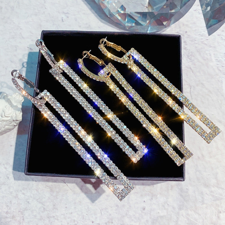 Brincos Longos Geométricos de Moda, Brincos Luxuosos Retangulares com Strass em Cor Dourada e Prateada, Azul, Dourado, Rosa Dourado, Prateado