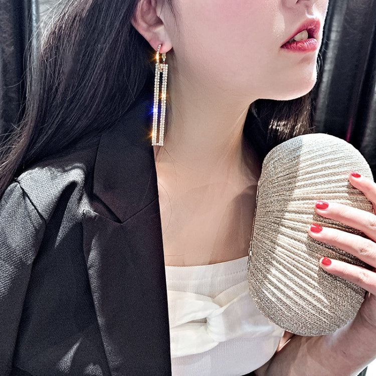 Brincos Longos Geométricos de Moda, Brincos Luxuosos Retangulares com Strass em Cor Dourada e Prateada, Azul, Dourado, Rosa Dourado, Prateado
