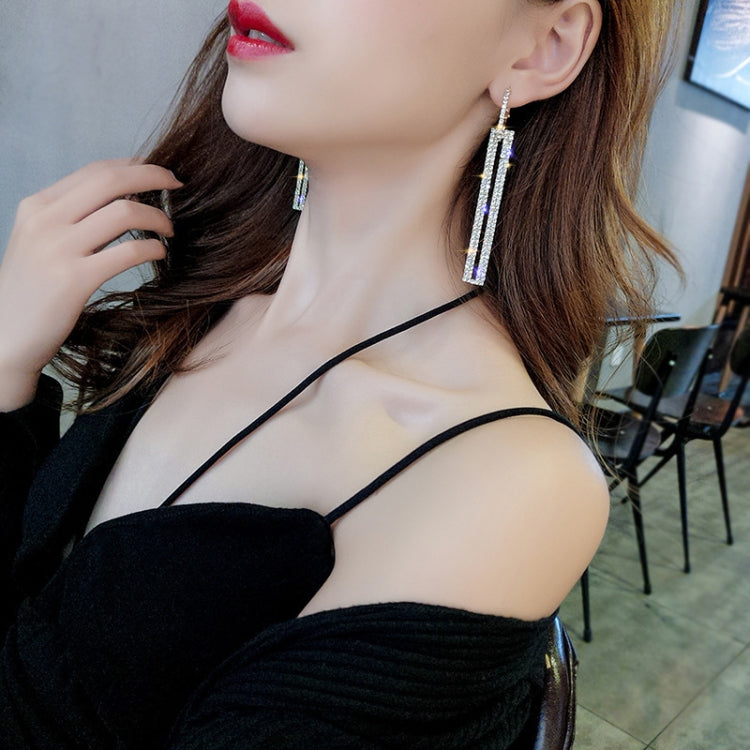 Brincos Longos Geométricos de Moda, Brincos Luxuosos Retangulares com Strass em Cor Dourada e Prateada, Azul, Dourado, Rosa Dourado, Prateado