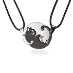Couples Jewelry Necklaces Titanium Steel Animal Cat Pendants Necklace, White and Black Cat with Metal Chain, White and Black Cat with Leather Cord