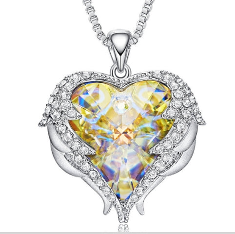 Women Fashion Angel Wings Crystals Heart Necklaces