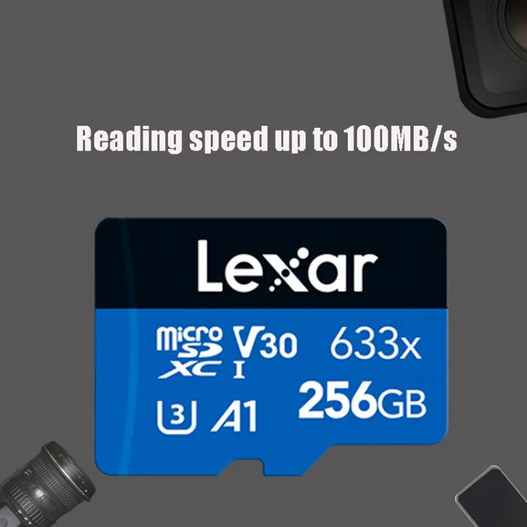 Cartão de Memória Flash TF Lexar 633x 256GB de Alta Velocidade para Câmara de Telemóvel, Expansão Switch, Gravador de Condução Dedicado, 256GB
