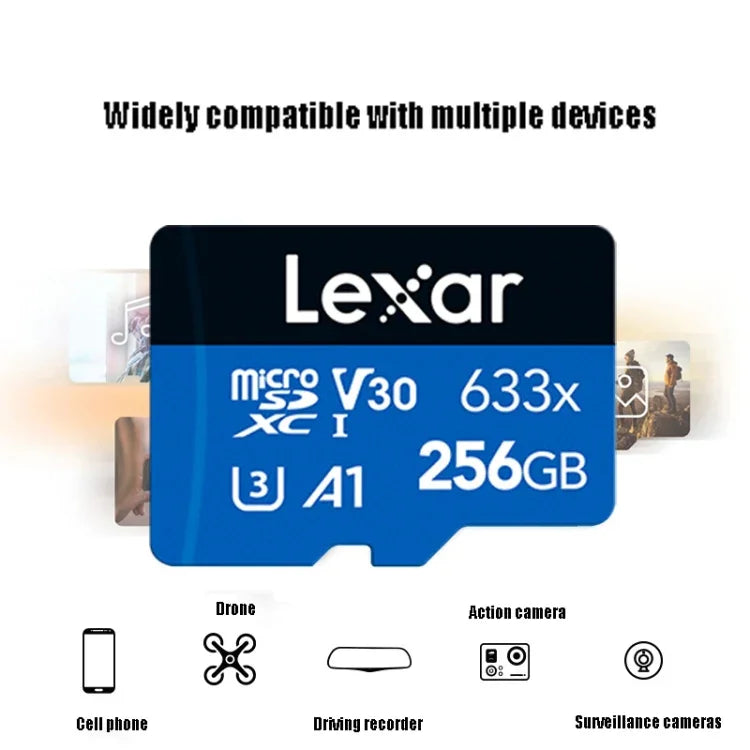 Cartão de Memória Flash TF Lexar 633x 256GB de Alta Velocidade para Câmara de Telemóvel, Expansão Switch, Gravador de Condução Dedicado, 256GB
