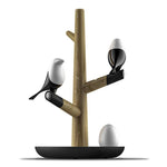 Candeeiro de mesa LED Lucky Bird com base em madeira, sensor de movimento inteligente para sala de estar, quarto ou secretária, 2 pássaros 1 ovo, 2 pássaros 2 ovos