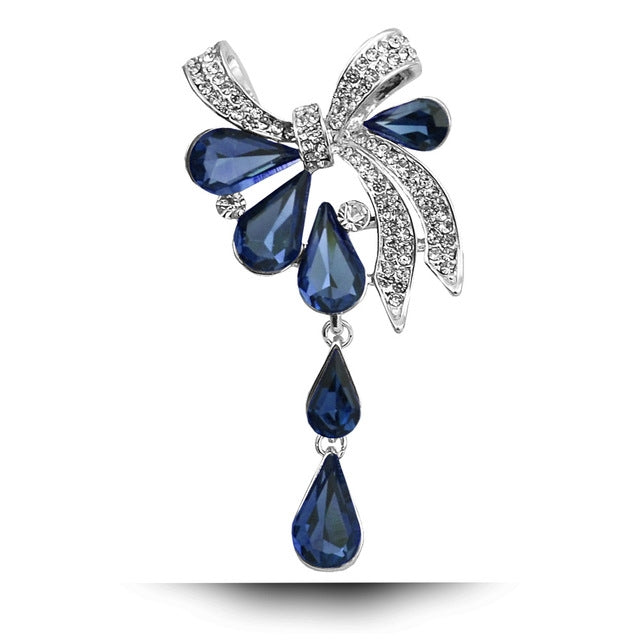 Broche Feminino com Gota de Cristal e Borboleta, Azul, Roxo, Branco