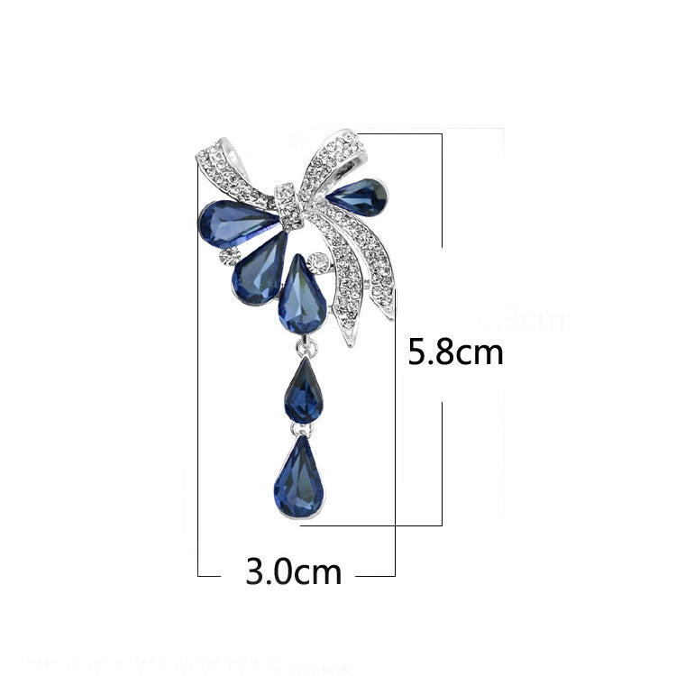 Broche Feminino com Gota de Cristal e Borboleta, Azul, Roxo, Branco