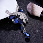 Broche Feminino com Gota de Cristal e Borboleta, Azul, Roxo, Branco