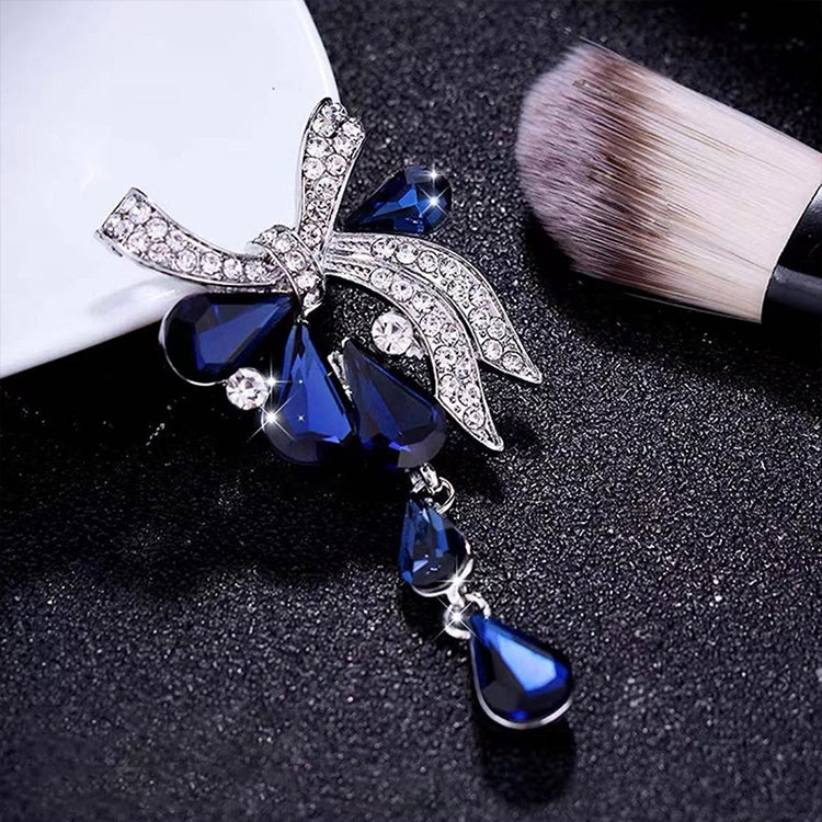 Broche Feminino com Gota de Cristal e Borboleta, Azul, Roxo, Branco