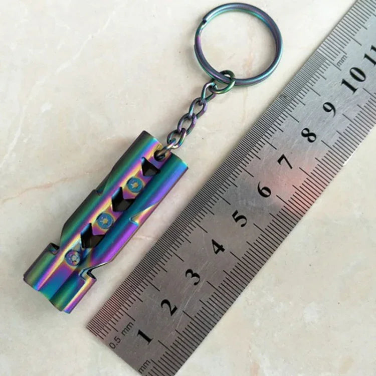 Apito de Sobrevivência Duplo em Aço Inoxidável de Alto Decibel para Autoproteção com Anilha, Apito (Prateado), Apito (titânio)