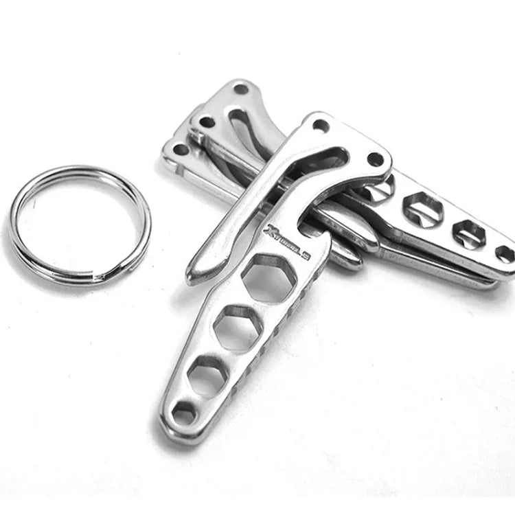 Porta-Chaves de Carbono de Bolso em Aço Inoxidável com Abridor de Garrafas, Ferramenta EDC para Camping e Desporto ao Ar Livre