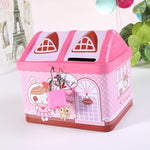 Cofre de moedas infantil em forma de casa de desenho animado, rosa, azul