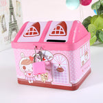 Cofre de moedas infantil em forma de casa de desenho animado, rosa, azul