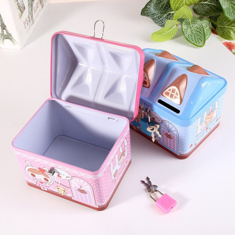 Cofre de moedas infantil em forma de casa de desenho animado, rosa, azul