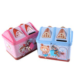 Cofre de moedas infantil em forma de casa de desenho animado, rosa, azul