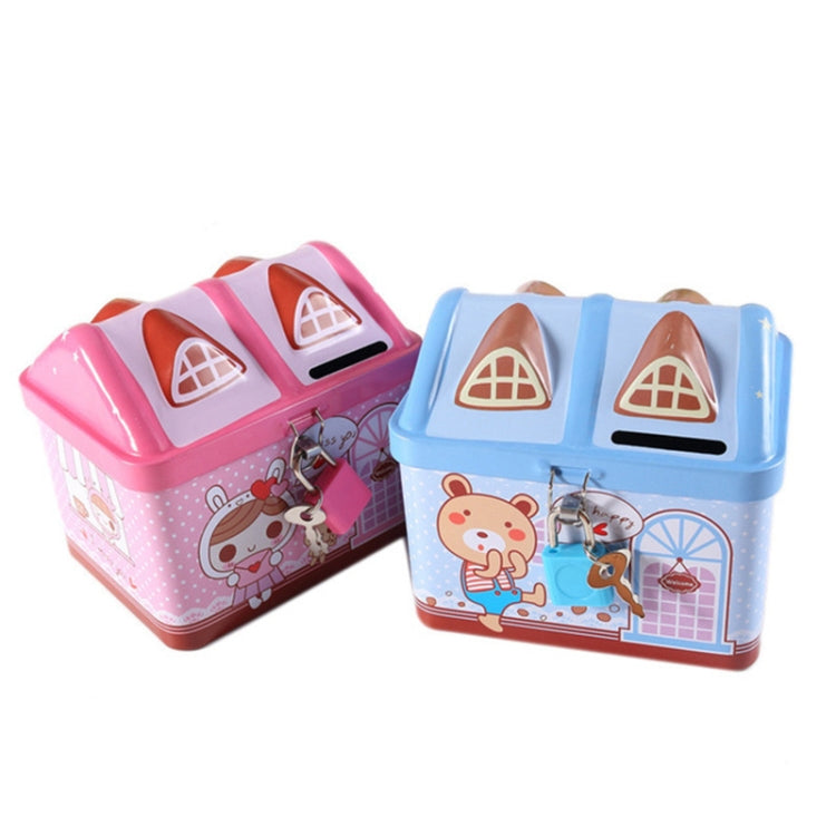 Cofre de moedas infantil em forma de casa de desenho animado, rosa, azul