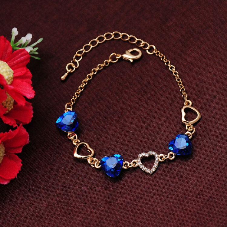 Pulseiras Românticas com Charme de Coração e Cristais para Mulheres, Roxo, Azul, Rosa, Azul Céu