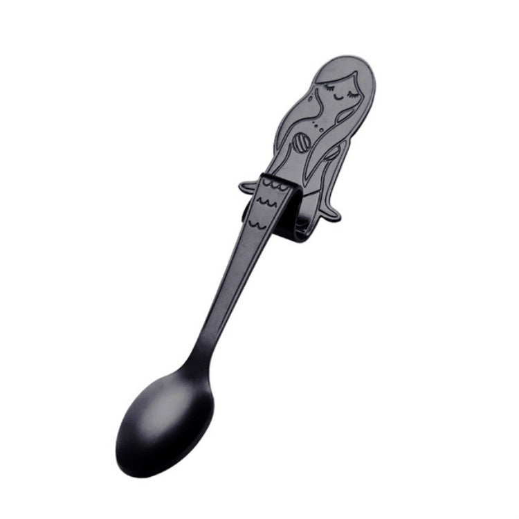 Colher Criativa para Café com Cabo em Forma de Sereia, Talheres para Beber, Preto, Dourado, Sinfonia, Ouro Rosa, Cor Verdadeira