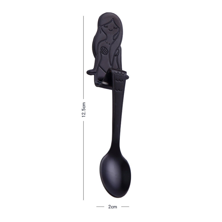 Colher Criativa para Café com Cabo em Forma de Sereia, Talheres para Beber, Preto, Dourado, Sinfonia, Ouro Rosa, Cor Verdadeira