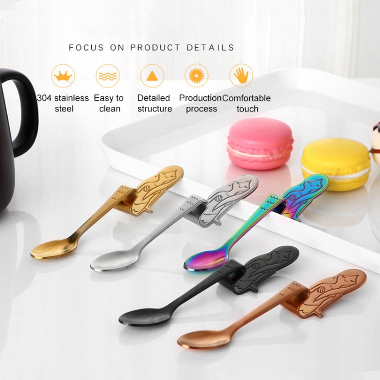 Colher Criativa para Café com Cabo em Forma de Sereia, Talheres para Beber, Preto, Dourado, Sinfonia, Ouro Rosa, Cor Verdadeira