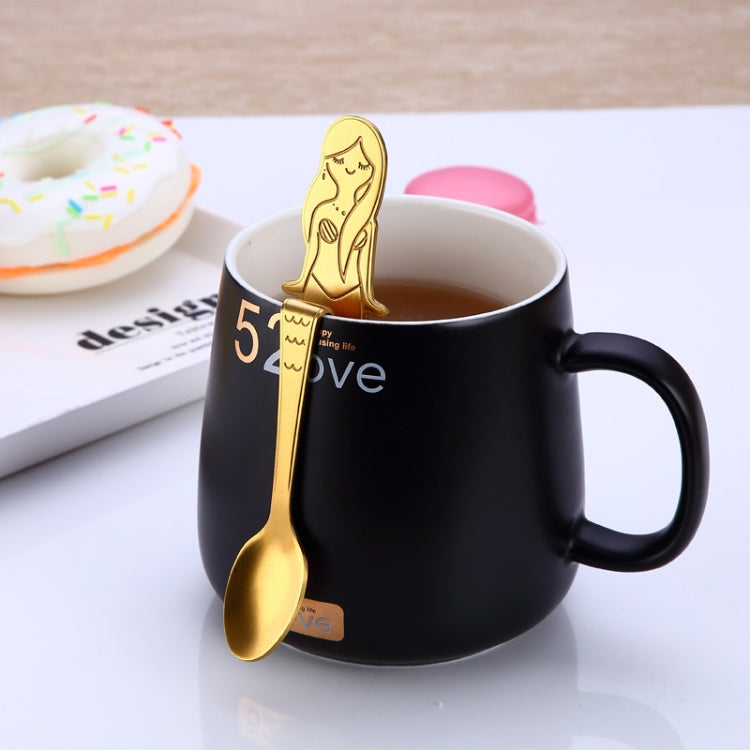 Colher Criativa para Café com Cabo em Forma de Sereia, Talheres para Beber, Preto, Dourado, Sinfonia, Ouro Rosa, Cor Verdadeira