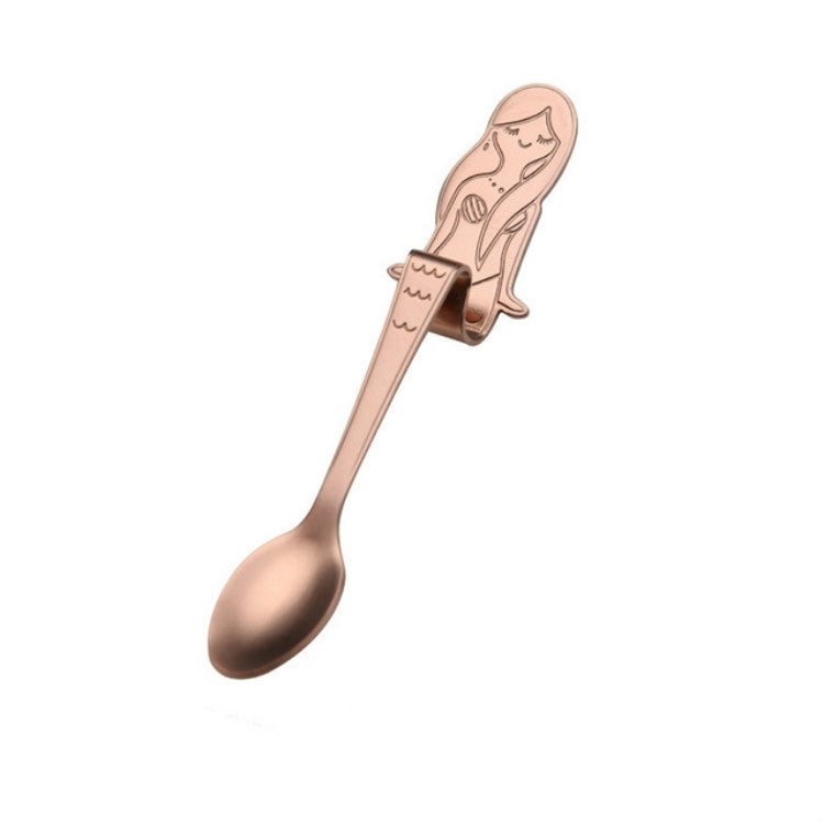 Colher Criativa para Café com Cabo em Forma de Sereia, Talheres para Beber, Preto, Dourado, Sinfonia, Ouro Rosa, Cor Verdadeira