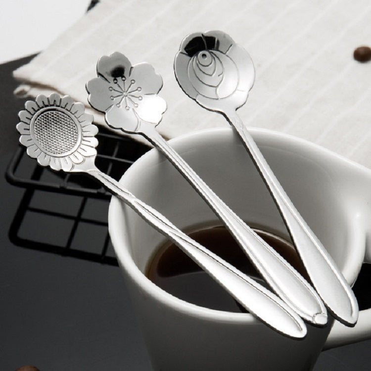 3 Peças Colheres Criativas para Casa em Aço Inoxidável, Colher de Flor para Café, Colher de Girassol, Colher de Pensamento, Colher de Campânula, Colher de Ameixeira, Colher de Cosmos