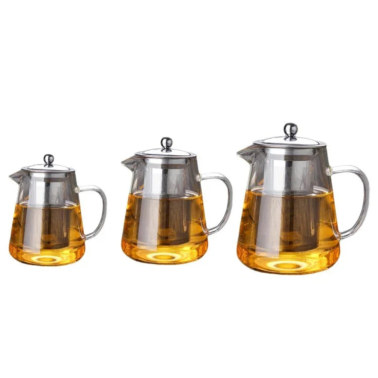 Conjunto de Chá em Vidro Resistente ao Calor com Grande Capacidade e Filtro em Aço Inoxidável para Chá Kung Fu, 450ML, 550ML, 750ML, 950ML