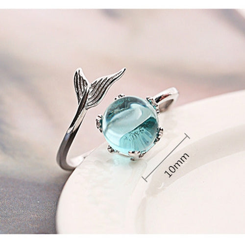 Anéis Abertos para Mulher com Forma de Sereia e Cristal Azul da Moda