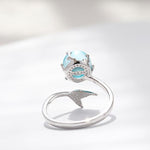 Anéis Abertos para Mulher com Forma de Sereia e Cristal Azul da Moda